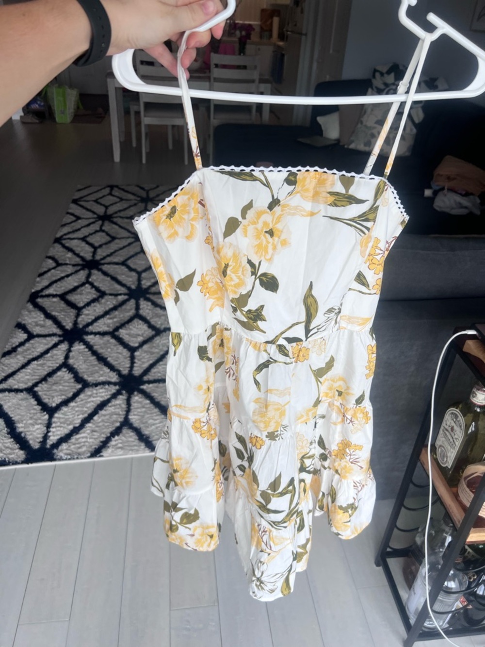 BB Dakota White Dress with Yellow Floral Accents